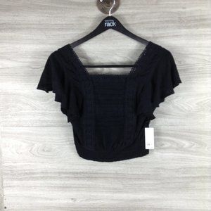 BP Black Square Neck Crochet Blouse